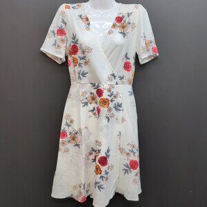 Papillon Floral Print Women's Wrap Midi Dress Small White